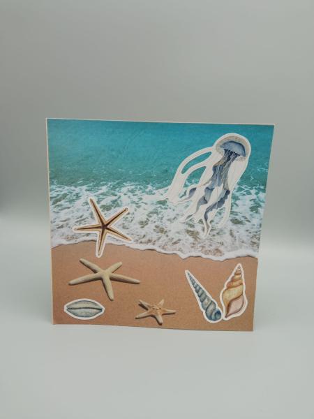 Handgefertigte Grußkarte: Strand-Idylle mit Meerestieren (Ocean-Theme)